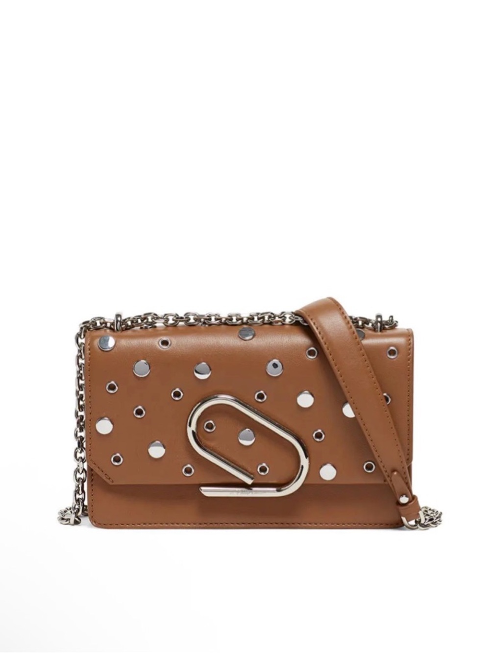 3.1 Phillip Lim Camel Alix Leather Crossbody with Silver Stud Embellishments